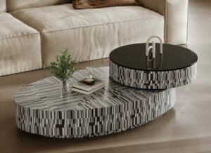 Solid Veneer + Density Board + Tempered Glass Center Table