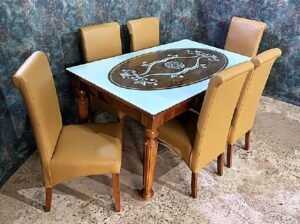 Solid Wood Glass Top Dining Table